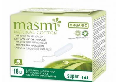 Tampony z organické bavlny Masmi, Super, 18 ks